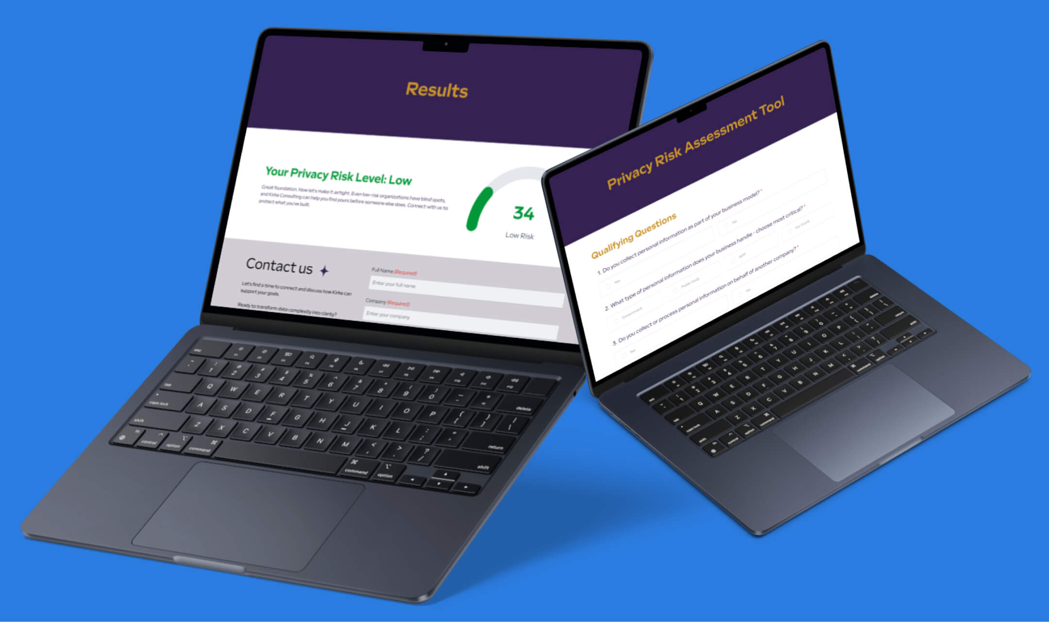Mockup of Privacy Risk Tool built for a Tatak Studio client